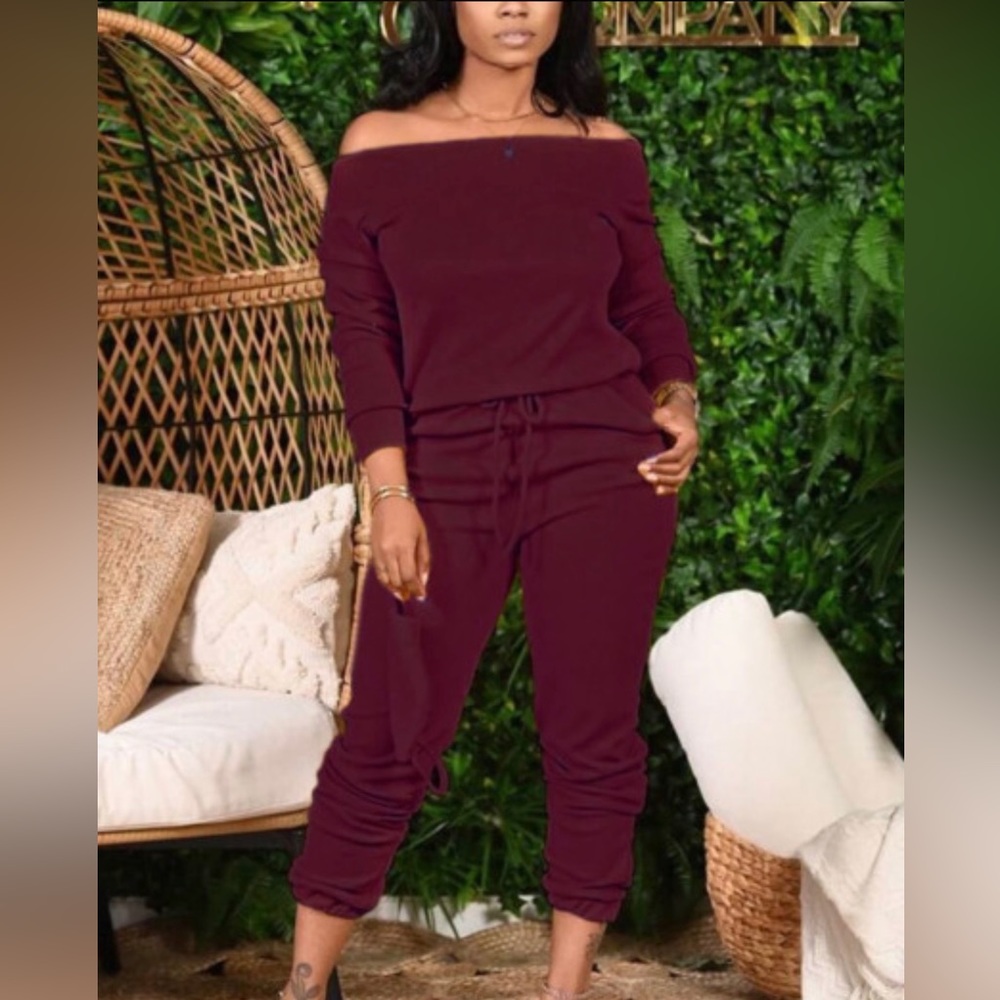 Off Shoulder Pant Set with Face Mask